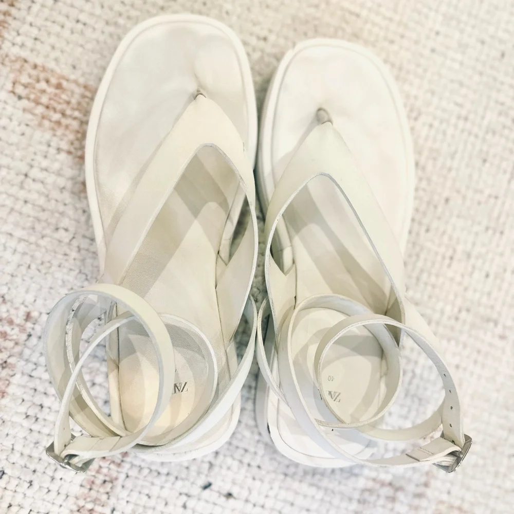Zara White Strappy Ankle-Wrap Platform Sandals - Picture 2 of 6